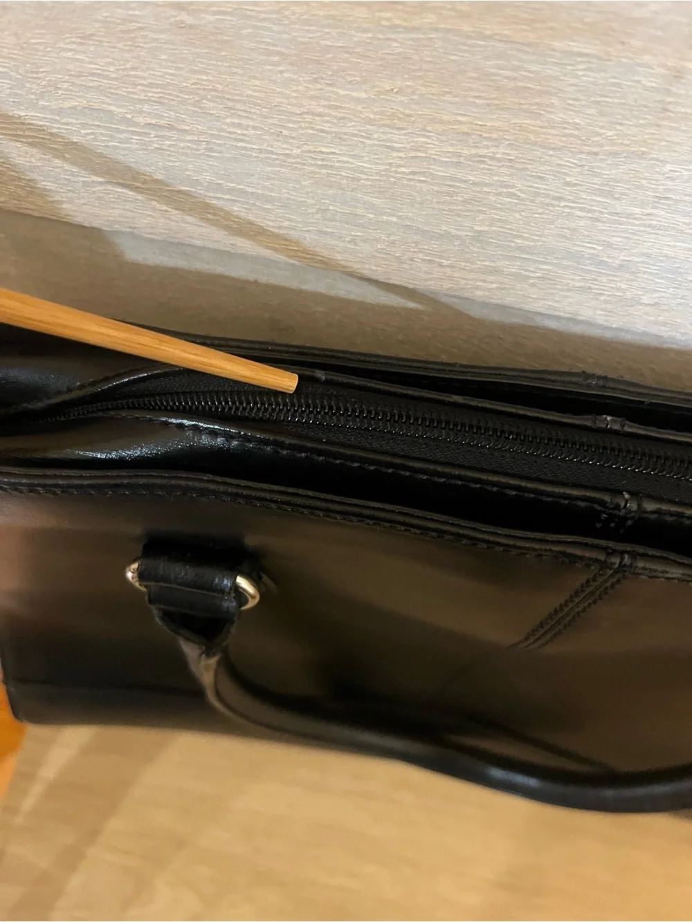 Su.B Structured Black Genuine Leather Satchel Messenger Bag Laptop Bag